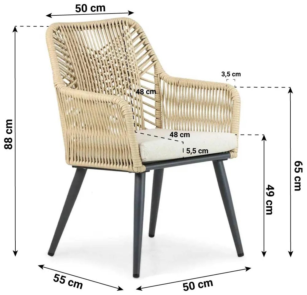 Tuinset 4 personen 180 cm Aluminium/wicker Taupe Coco Vedra/Montana