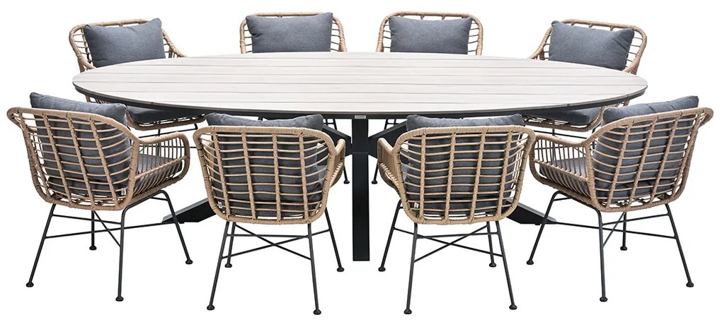 Garden Impressions Lucas tuinset 9-delig bruin - Tulli tuintafel ovaal 280x140 cm light teak look