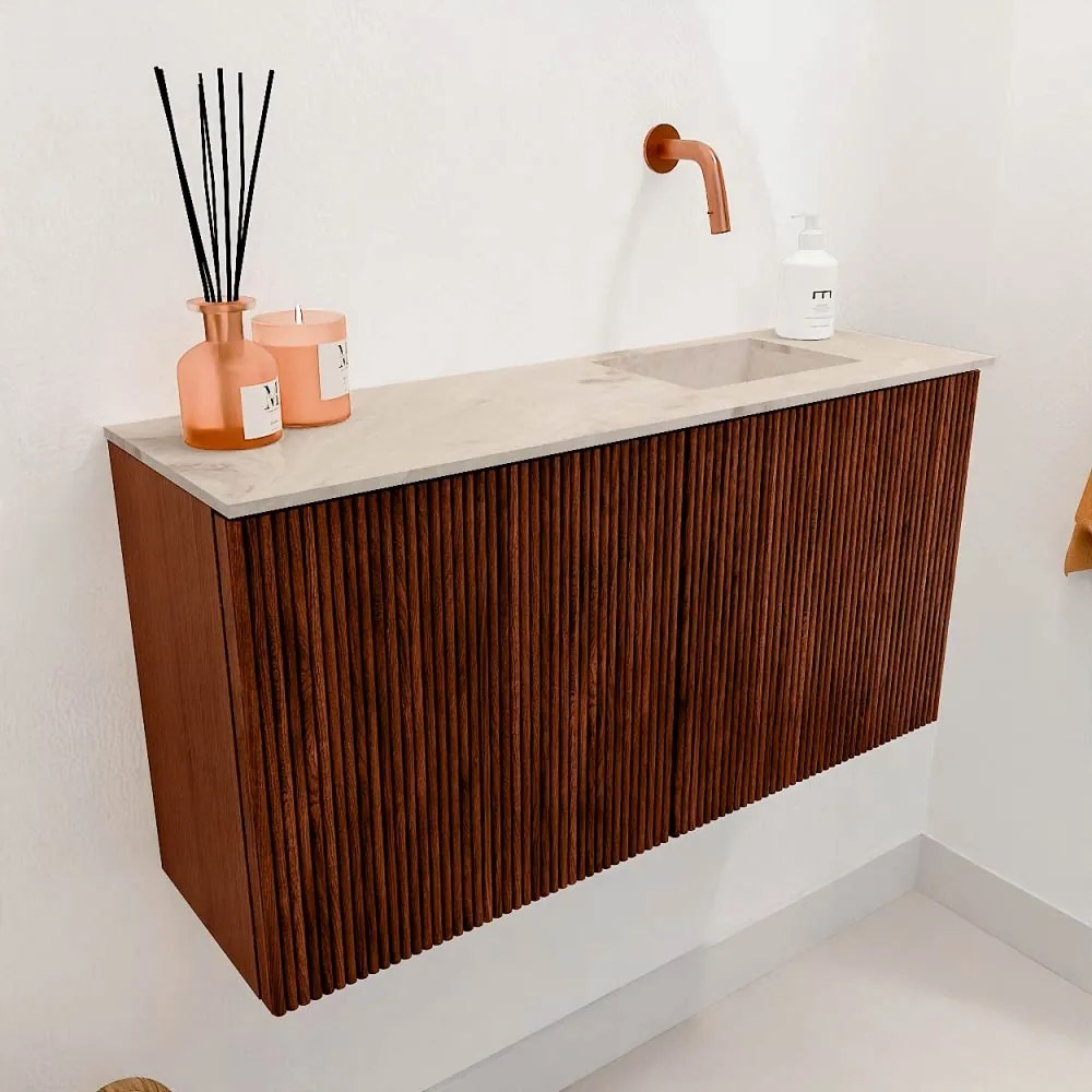 Mondiaz Joya DLux 80cm toiletmeubel ruby met wastafel faye rechts zonder kraangat frappe