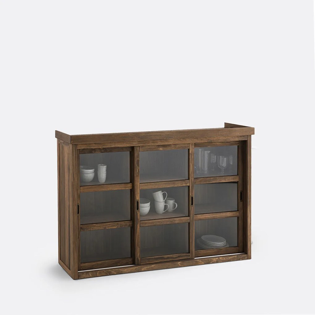 Servieskast met 3 glazen deuren, massief grenenhout MDF Lunja