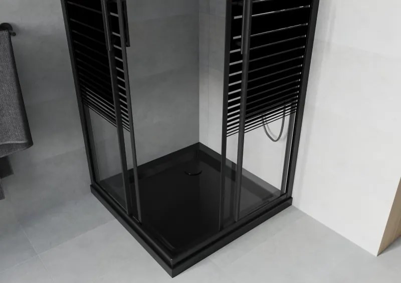 Mexen Rio vierkante douchecabine 70 x 70 cm, zwarte strepen, zwart + Flat douchebak, zwart - 860-070-070-70-20-4070B