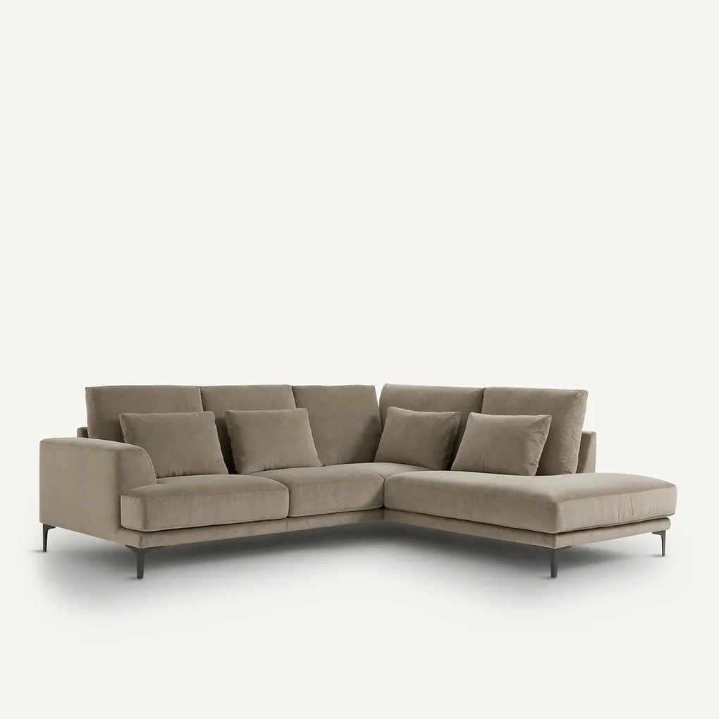 Rechtse hoekbank met leuning in stonewashed fluweel Marsile