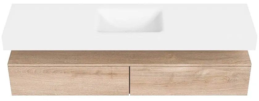 Zaro Alan badmeubel 180cm washed oak 2 lades met vrijhangende wastafel cloud midden 1 kraangat talc