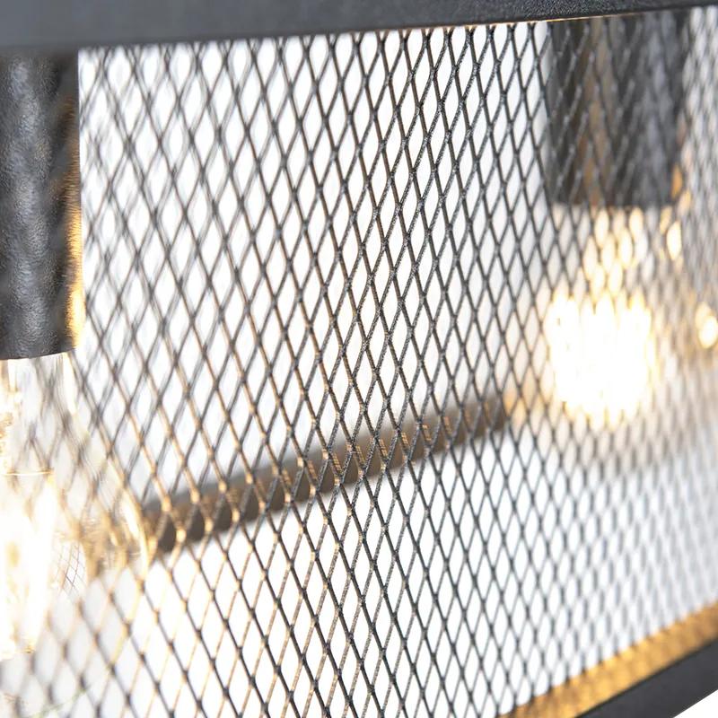 Eettafel / Eetkamer Industriële hanglamp zwart met geweven 4-lichts - Cage Industriele / Industrie / Industrial E27 Binnenverlichting Lamp