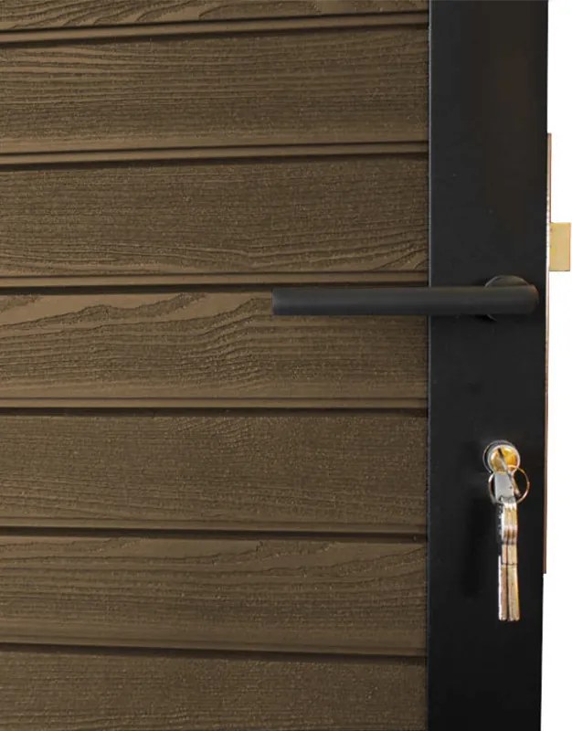 Tuindeur composiet Rhombus Double ipé met zwart aluminium frame compleet (90 x 180 cm)