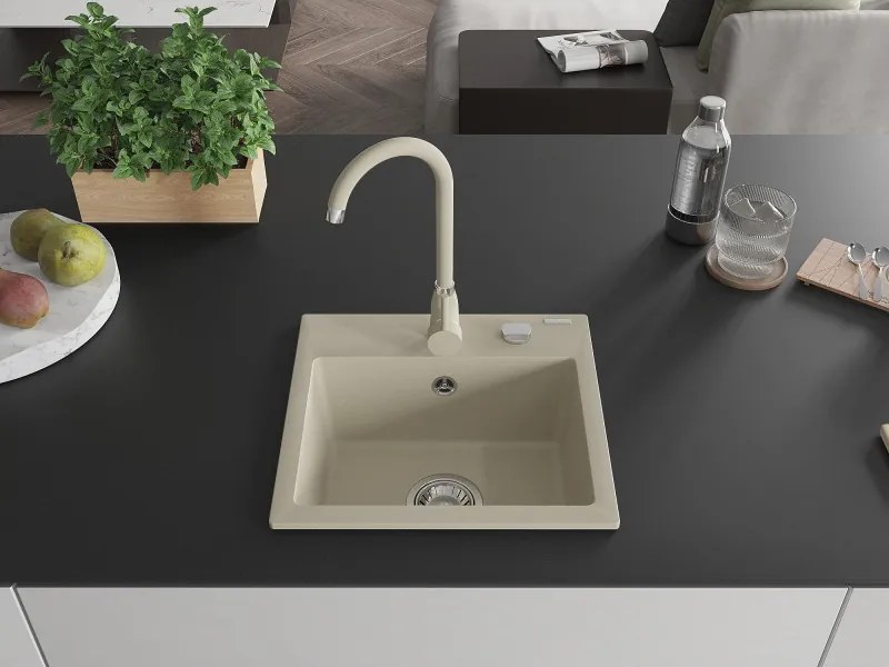 Mexen Milo granitische 1-kom schuurtje met keukenkraan Telma, beige - 6505-69-670200-69