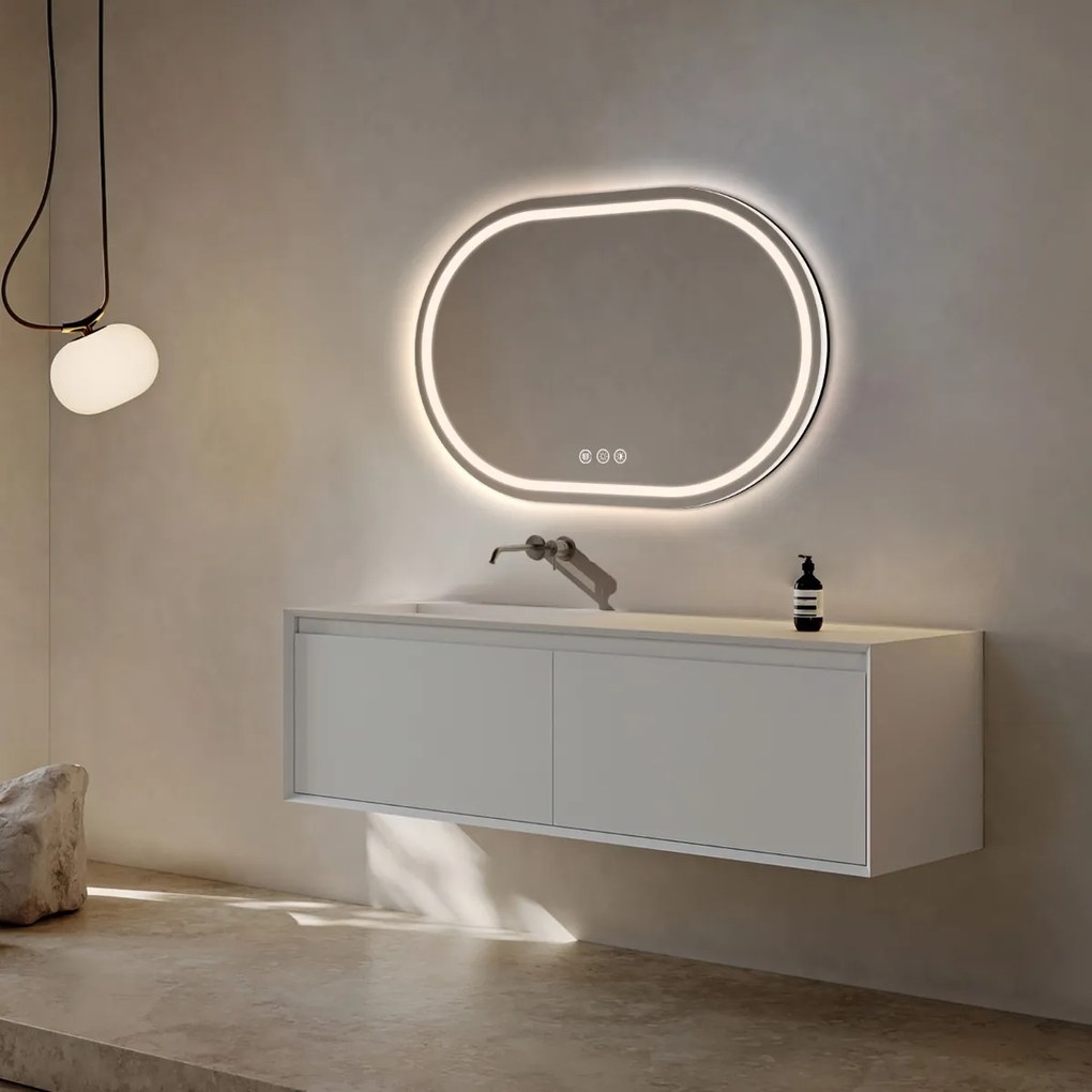 Saniclear Triova ovale spiegel 100x70cm met verwarming, directe en indirecte verlichting