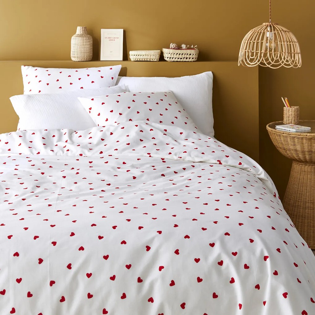 Bedset van 50% gerecycled katoen, vierkant kussensloop Scacco rood