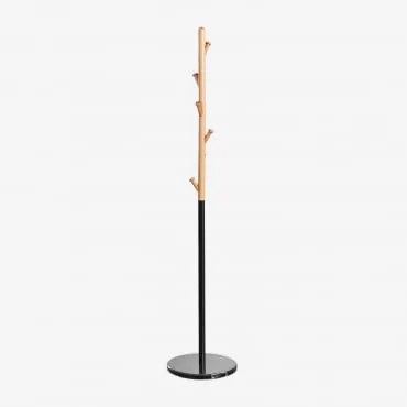 Staande Kapstok Van Beukenhout En Marmer Lauso Zwart - Sklum