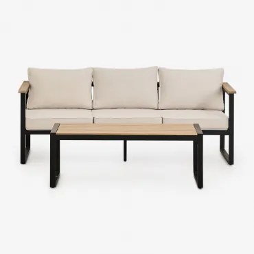 Tuinset Met 3-zitsbank En Salontafel Van Aluminium 110x55cm Lipov Zwart - Sklum