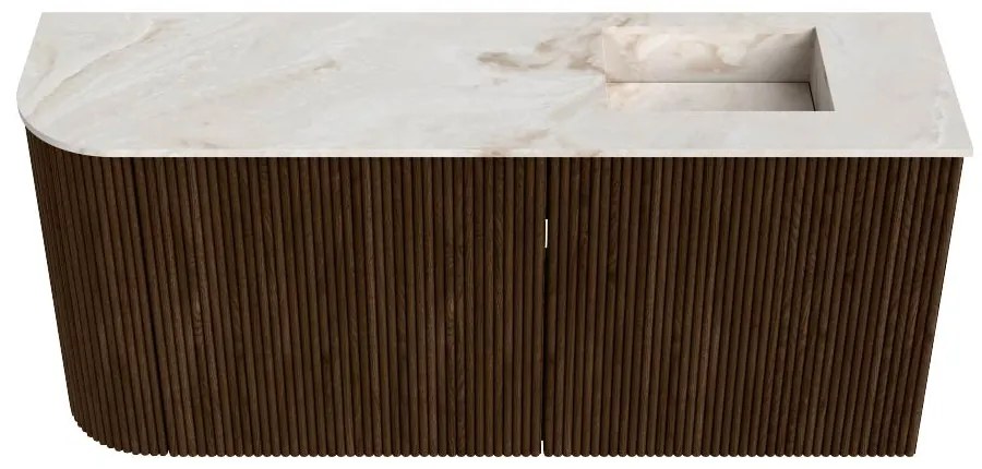 Mondiaz Joya DLux 90cm toiletmeubel ronding links walnut met wastafel faye rechts 1 kraangat frappe