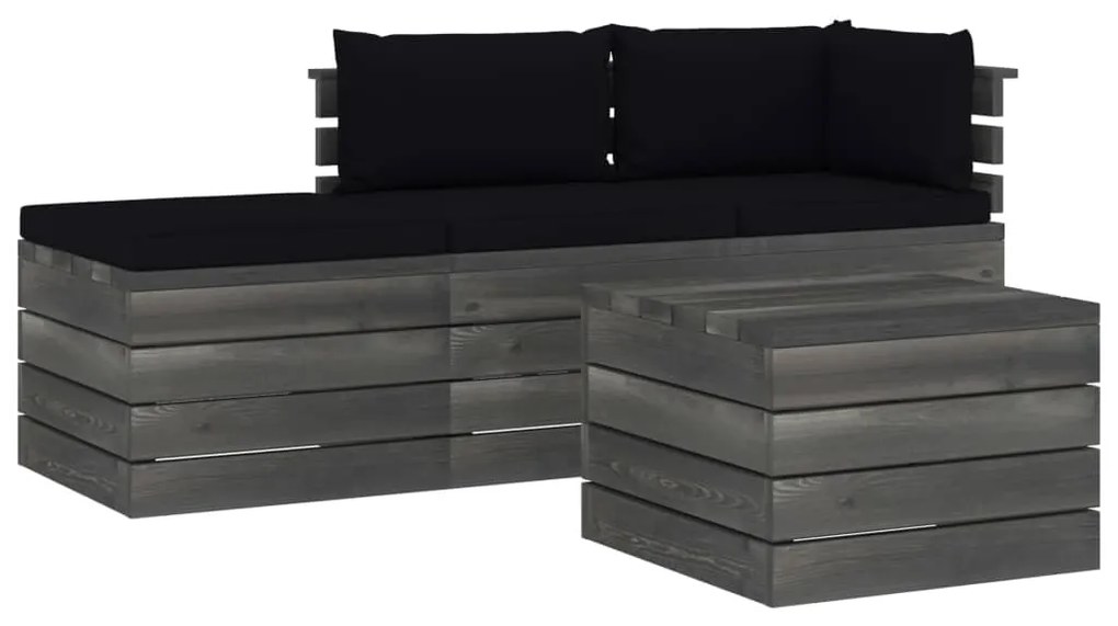 vidaXL 4-delige Loungeset met kussens pallet massief grenenhout