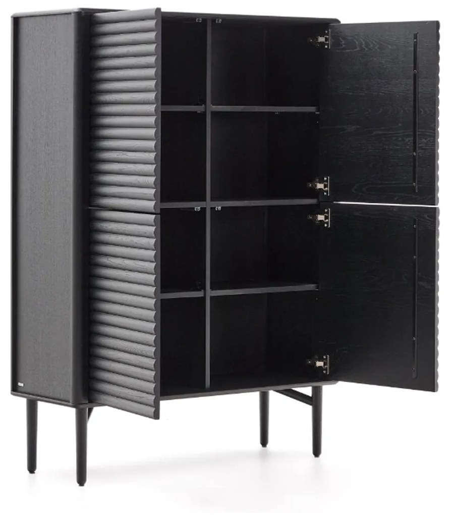 Kave Home Lenon Black Kast Zwart Eiken Met Ribbels - 105x40x144cm.