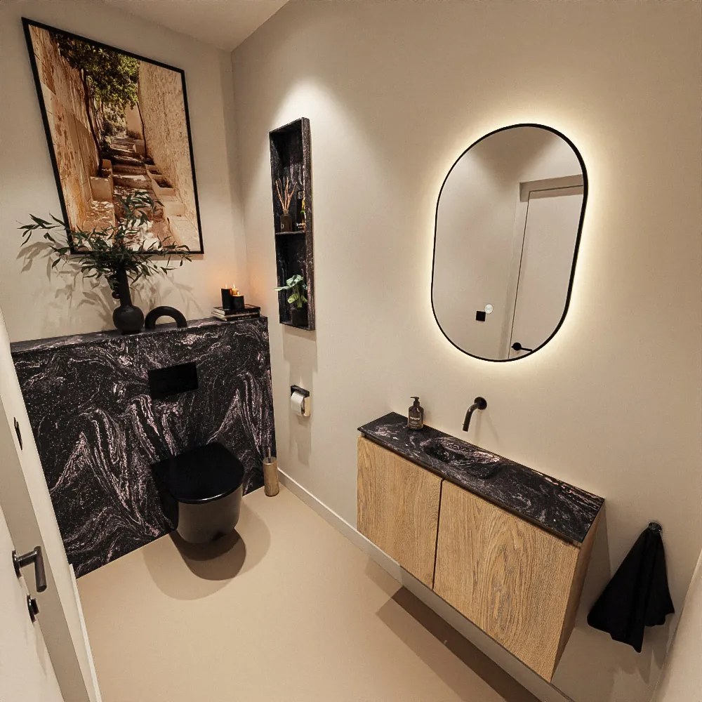 Mondiaz Ture DLux toiletmeubel 80cm washed oak met wastafel lava midden zonder kraangat