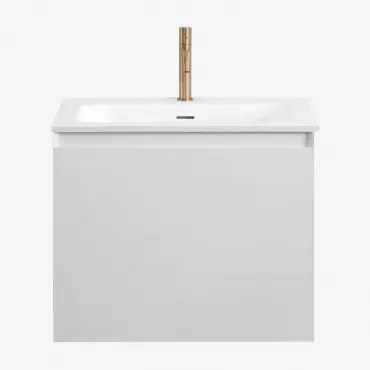 Macrae Zwevend Houten Badkamermeubelset Met Geïntegreerde Wastafel Wit & Spiegelloze & Geborsteld Goud ↑20 Cm Met Overloop - Sklum