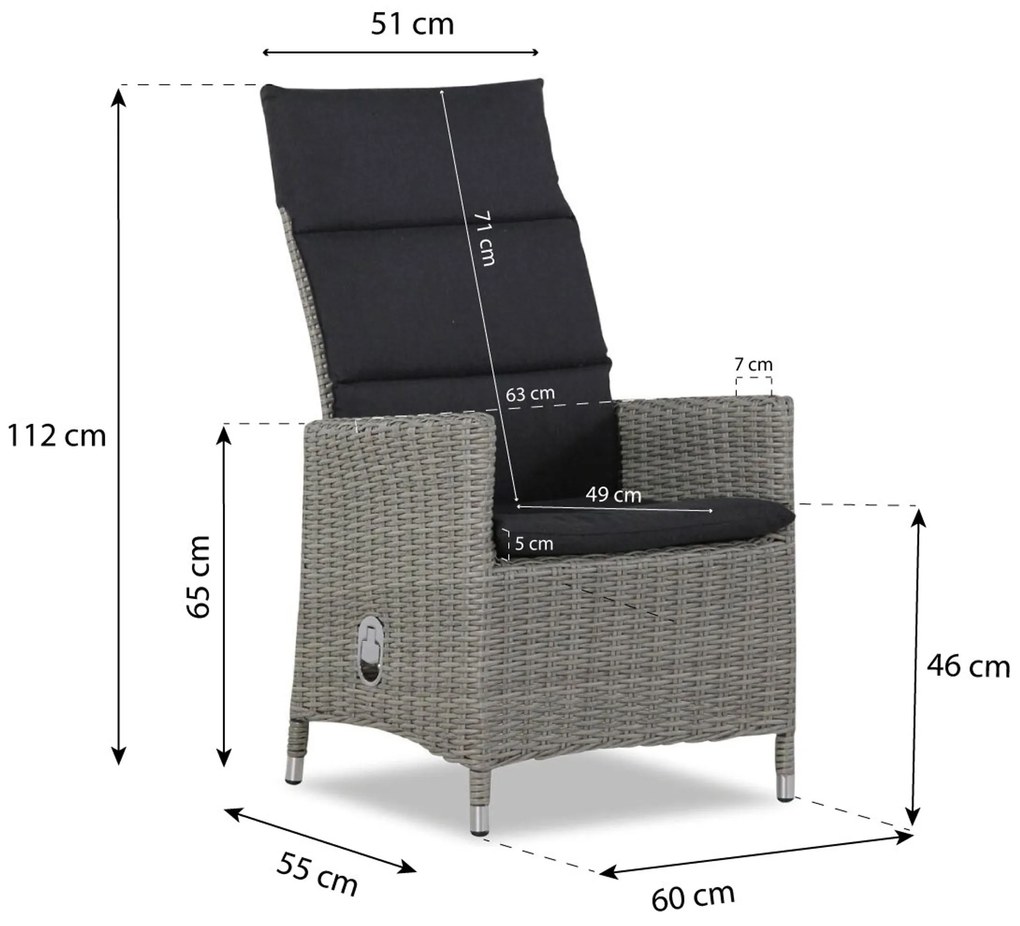 Verstelbare Tuinstoel Wicker Grijs-antraciet Garden Collections Madera