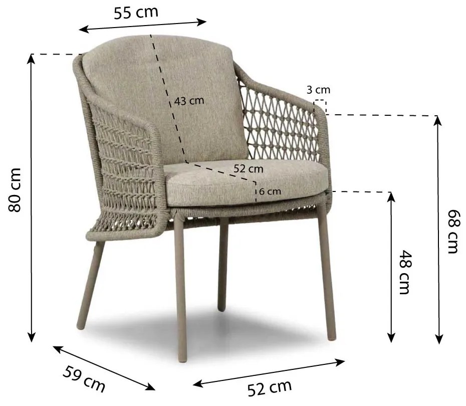 Tuinset Ronde Tuintafel 4 personen  Teak/Rope Taupe  4 Seasons Outdoor Puccini/Prado