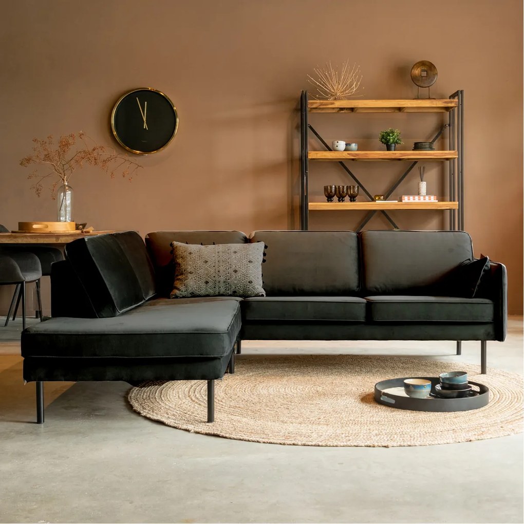 Velvet Hoekbank Anthracite Chaise Longue Links