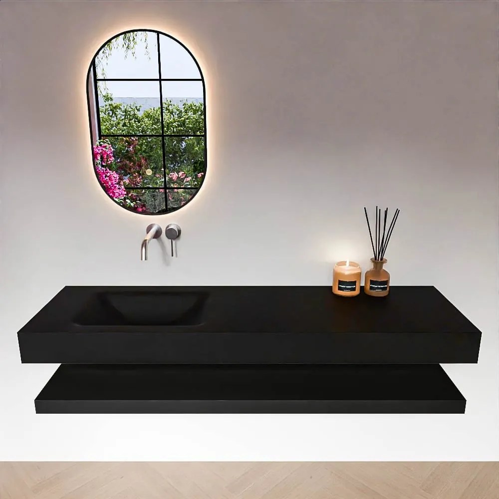 Zaro Alan badmeubel 160cm met planchet urban en vrijhangende wastafel cloud links zonder kraangat urban