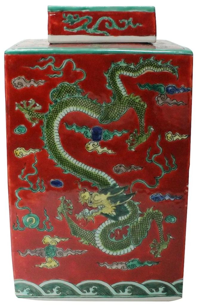 Fine Asianliving Chinese Gemberpot Rood Draak Handgeschilderd B18xD18xH30cm