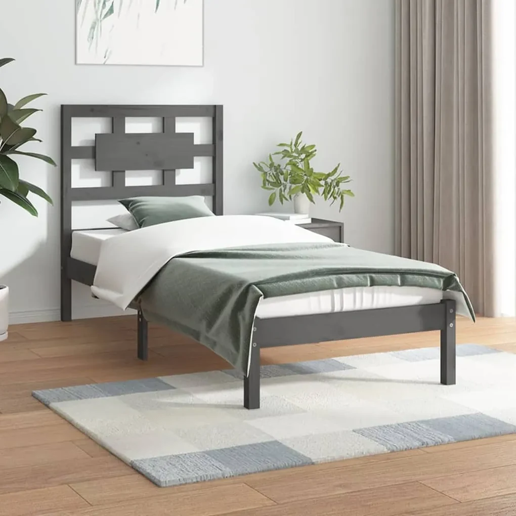vidaXL Bedframe massief grenenhout grijs 100x200 cm