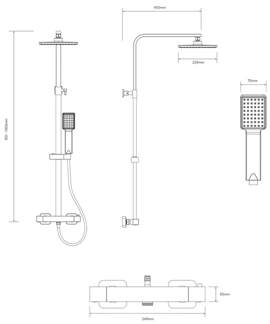 Aqualisa Swindon regendoucheset mat zwart