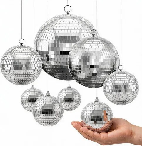 VEVOR Spiegelbol Discobal 10/15/20/30 cm 8 stuks met ophangring, voor feest- en huisdecoratie, DJ, dansclub, apparatuur voor lichteffecten en feestverlichting, 360° reflectie, herbruikbaar
