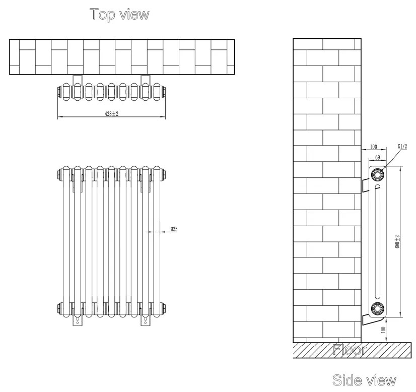 Eastbrook Rivassa 2 koloms radiator 40x60cm staal 567W antraciet