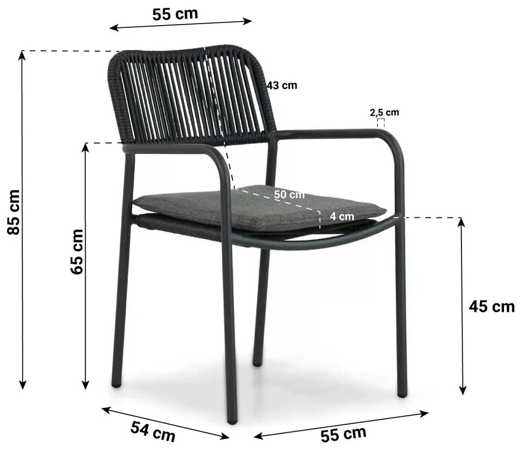 Tuinset Ronde Tuintafel 125 cm Aluminium/rope Grijs 4 personen Coco Penya/Ancona