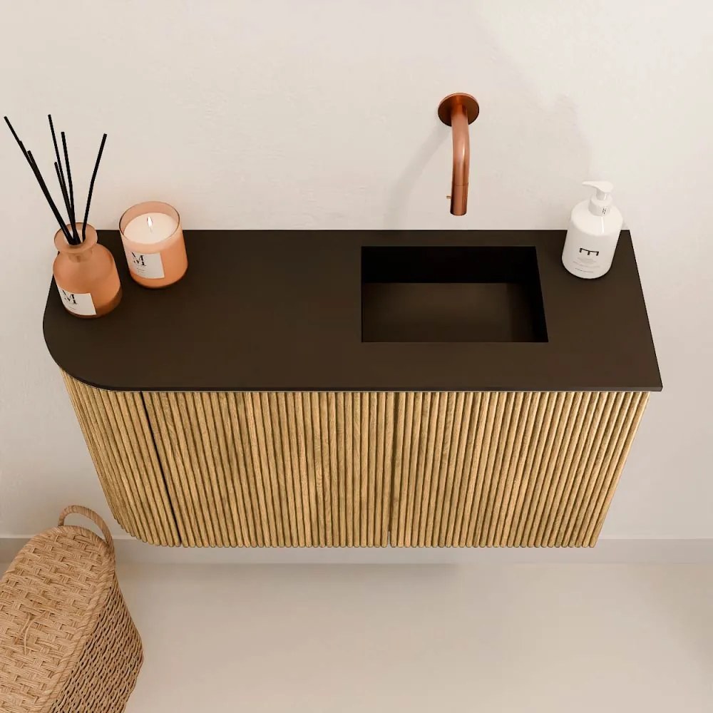Mondiaz Joya 70cm toiletmeubel ronding links oak met wastafel faye rechts zonder kraangat urban