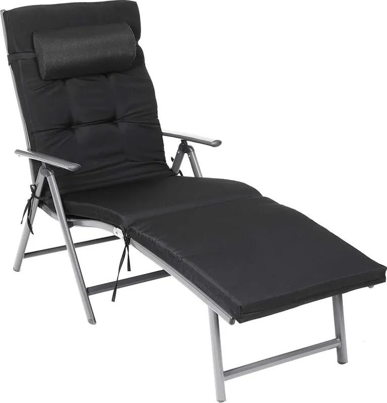 Ligbed opvouwbaar met 6cm matras - ligstoel incl. hoofdsteun en aluminium - 183x60x39cm - Zwart