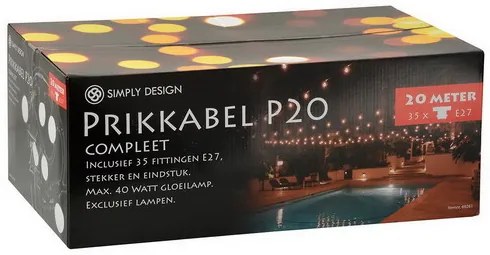 Lichtsnoer 20 Meter Inclusief 35x Rode Kogellamp 15W Feestverlichting