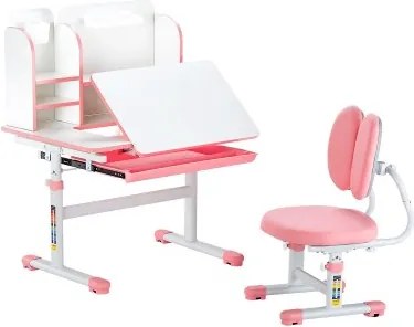 VEVOR Bureauset Kinderbureau Werktafel en stoel Hoogteverstelbaar (54-73 cm) Draagvermogen (100 kg) 0-40° Kantelbaar Tafel met boekenplank voor slaapkamer Studeerkamer Roze
