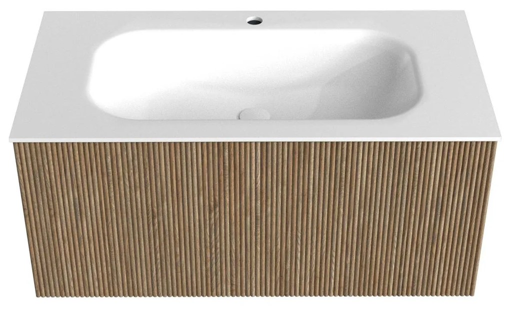 Mondiaz Kurve 90cm badmeubel dusk met 1 lade en wastafel big small midden 1 kraangat