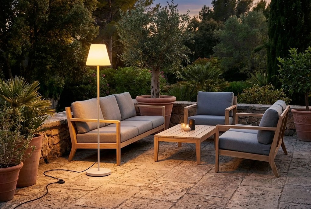 Buiten Vloerlamp Beige Met Witte Kap IP - Virginia Kunststof /Staal Zand/Beige