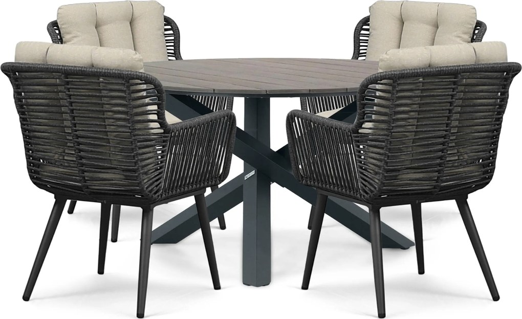 Tuinset Ronde Tuintafel 4 personen 125 cm Rope Grijs Coco Custa/Ancona