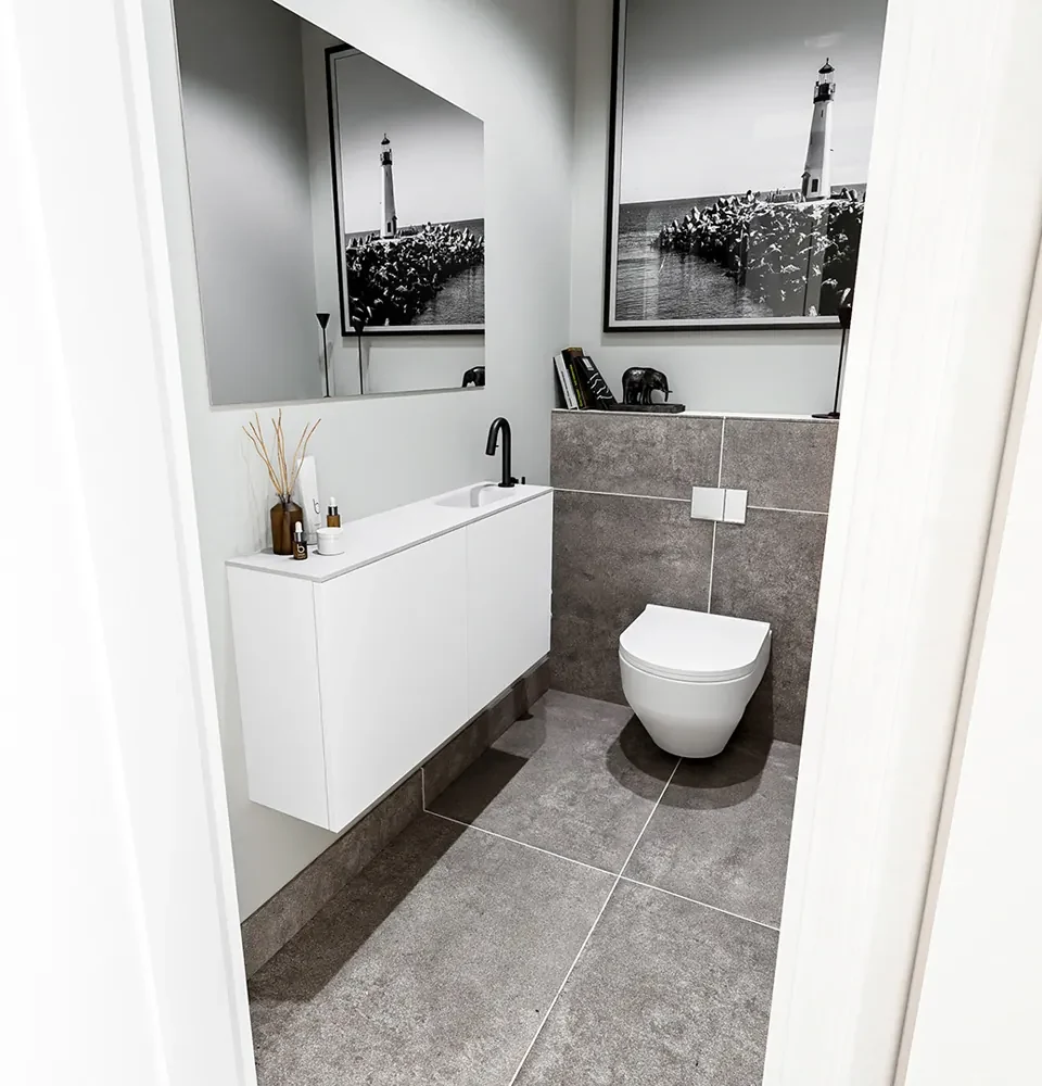 Zaro Polly toiletmeubel 100cm mat wit met witte wastafel met kraangat rechts