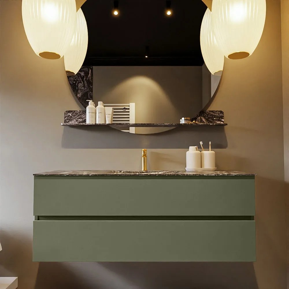 Mondiaz Vica DLux badmeubel 130cm army 2 lades met wastafel lava midden 1 kraangat