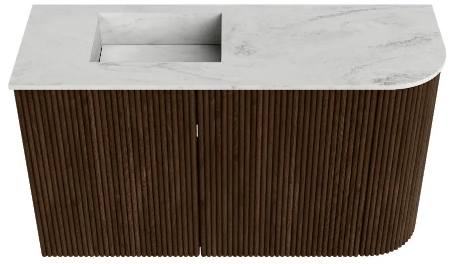 Mondiaz Joya DLux 70cm toiletmeubel ronding rechts walnut met wastafel faye links zonder kraangat opalo