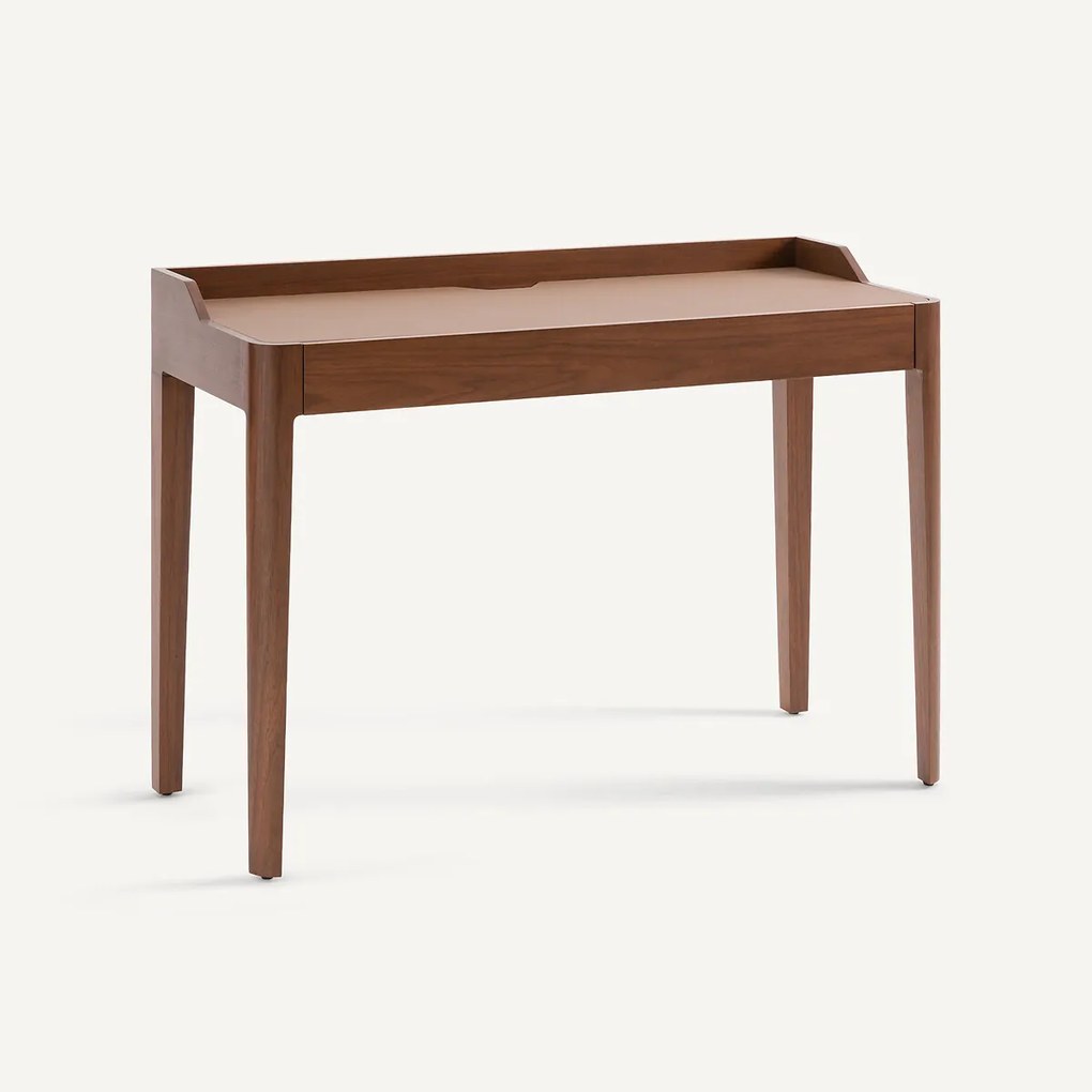 Bureau van notenhoutfineer en leer, Junius, ontwerp door Emmanuel Gallina