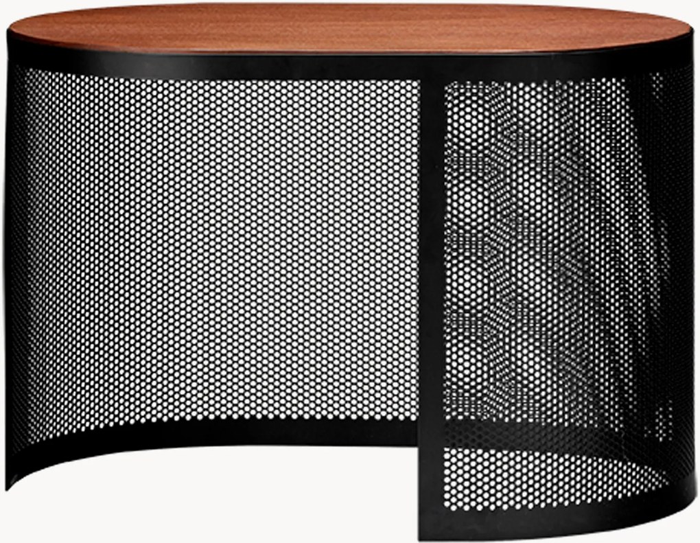 Ovale metalen salontafel Pausilius met houten tafelblad