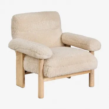 Bernia Style Fauteuil Van Schapenvacht En Essenhout White - Sklum