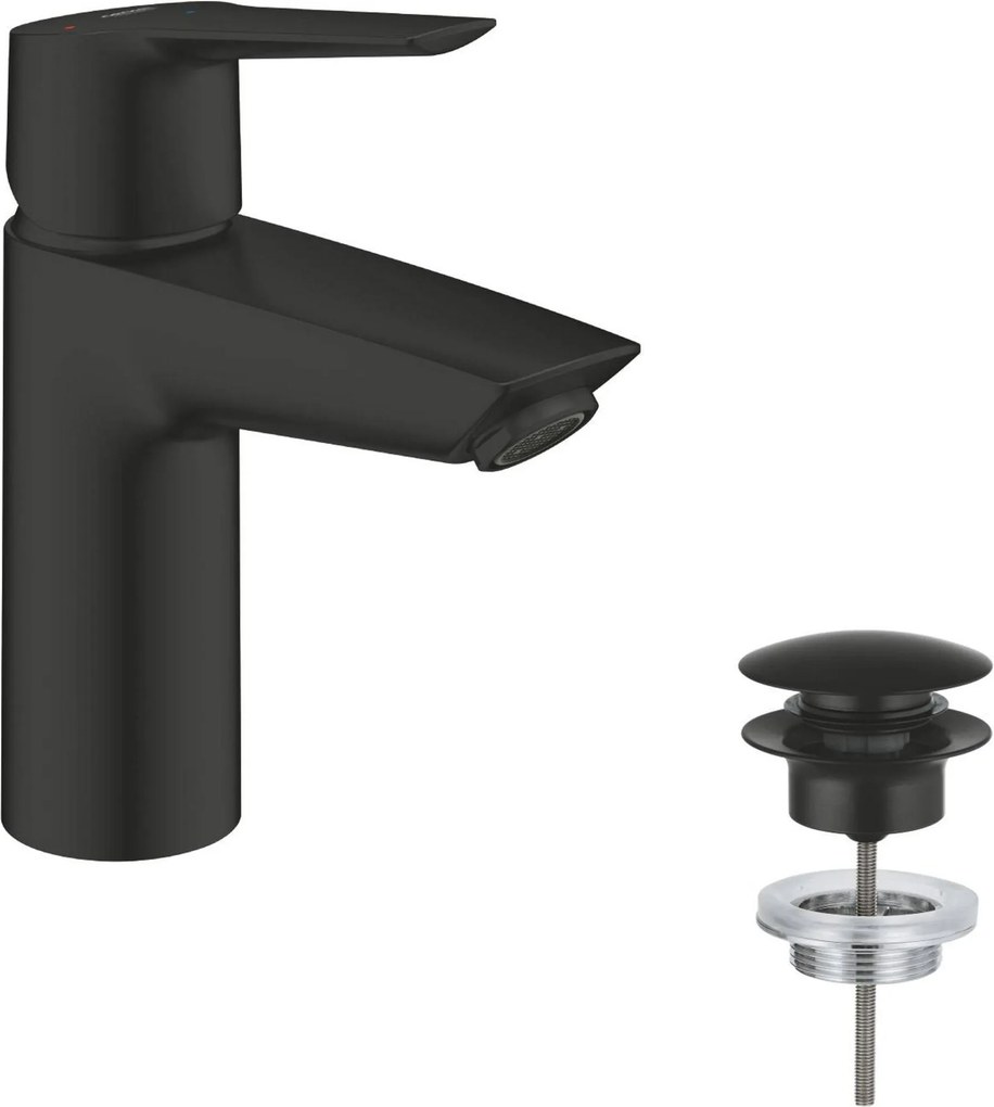 Grohe QuickFix Start S-size wastafelkraan met koude start en push-open waste mat zwart