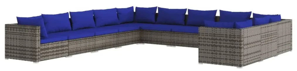 vidaXL 11-delige Loungeset met kussens poly rattan grijs