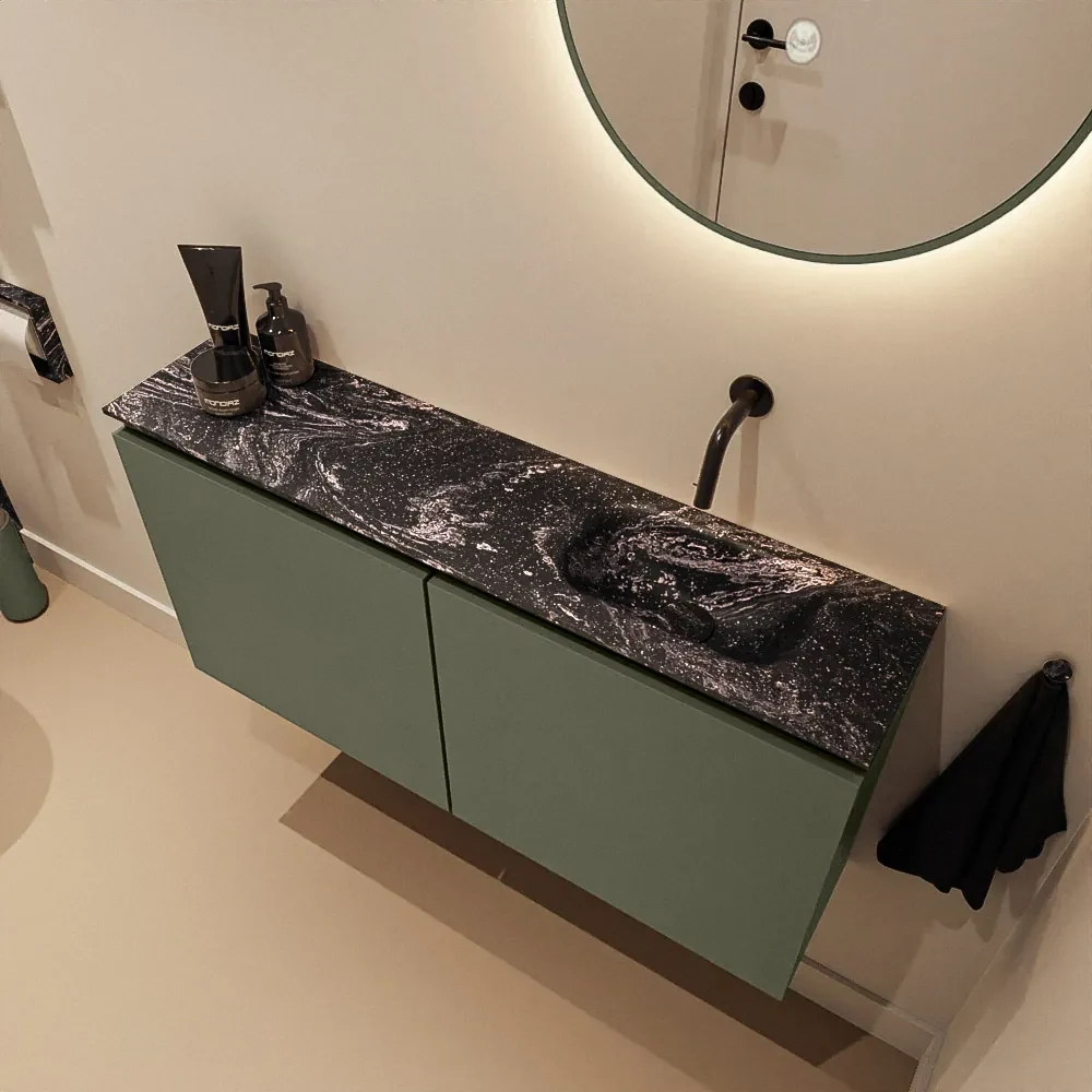 Mondiaz Ture DLux toiletmeubel 100cm army met wastafel lava rechts zonder kraangat