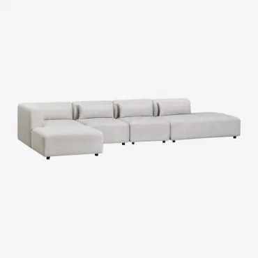4-delige Modulaire Hoekbank Met Rechter Chaise Longue En Poef Fogler Stof Lichtgrijze - Sklum