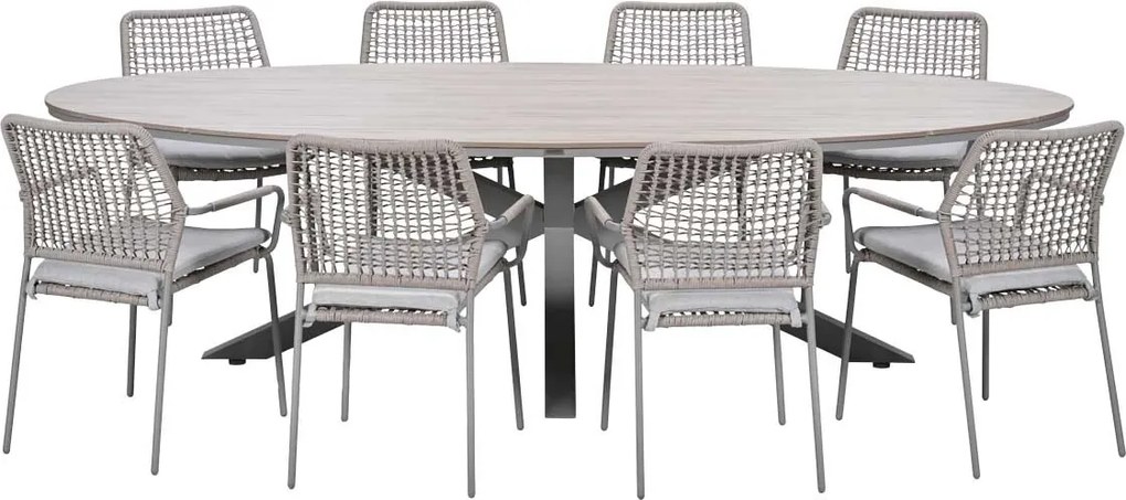Garden Impressions Natas tuinset 9-delig taupe - Tulli tuintafel 280x140 cm - light teak vironwood