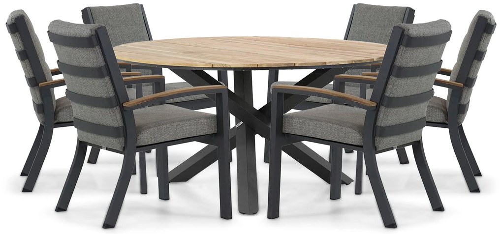 Tuinset Ronde Tuintafel 6 personen 150 cm Aluminium/teak Grijs Osmen Midura/Fabriano