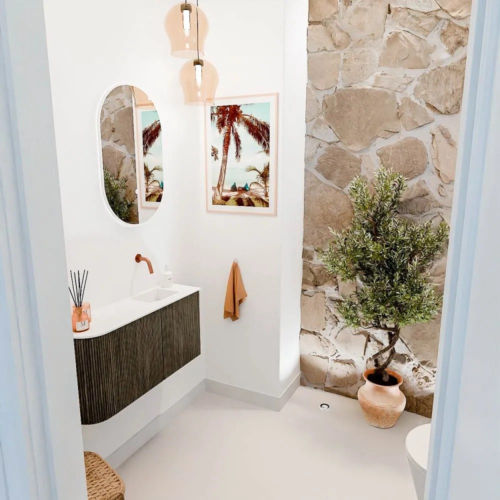 Mondiaz Joya 80cm toiletmeubel ronding links shadow met wastafel faye rechts zonder kraangat talc