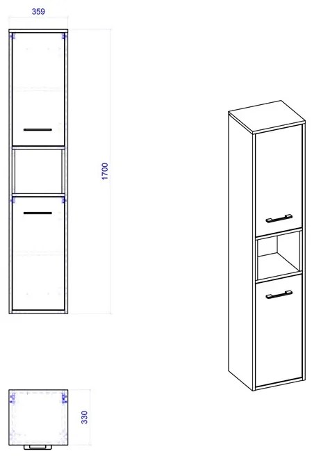 Comad Borneo Cosmos 800 FSC kolomkast 170x36cm eiken/grijs